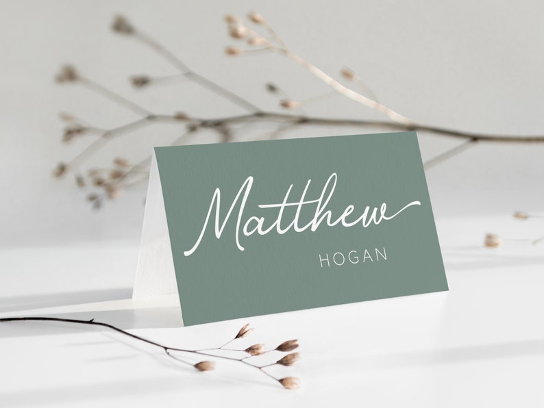 Sage Green Wedding Place Cards. Place Cards Template. Escort Cards. Wedding Name Cards. Name Place Cards. Downloadable Name Place Setting. image 2