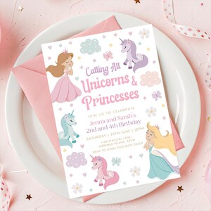 Double Birthday Invitation Princess