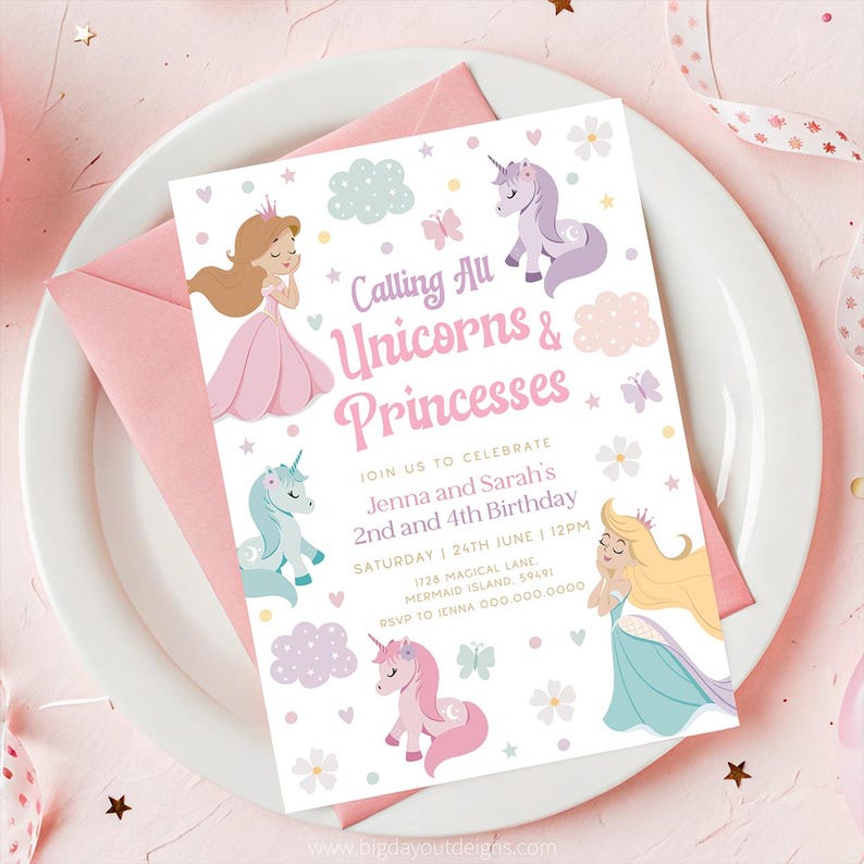 Double Birthday Invitation Princess
