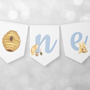 Classic Winnie the Pooh Boy 1st Birthday Banner. Pooh Highchair Banner. Vintage Winnie the Pooh Party Supplies First Birthday Decoration. B4