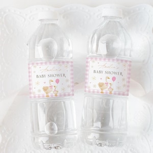 Silly Goose Baby Shower Favors. Little Goose Water Bottle Wrap. Mother Goose Decor Bottle Label Printable Sticker Pink Girl Gingham Theme G6