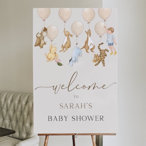 Winnie the Pooh Baby Shower Welcome Sign. Digital Girl Boy Party Signage. Classic Pooh Bear Instant Watercolor Template. Gender Neutral N1