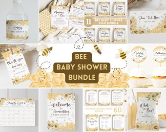 Mommy to Bee Shower Bundle. Mum to Bee Package. Digital Printable Honey Bee Games Signs Invite Banner Decor. Editable Girl Boy Party Set. B1