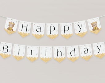 "Happy Erster Bienen Tag Banner." 1st Birthday Party Girlande mit Honigbiene, Girlande. Druckbare Digitale Girlande Vorlage. Bee Themed Sofort Download. J5