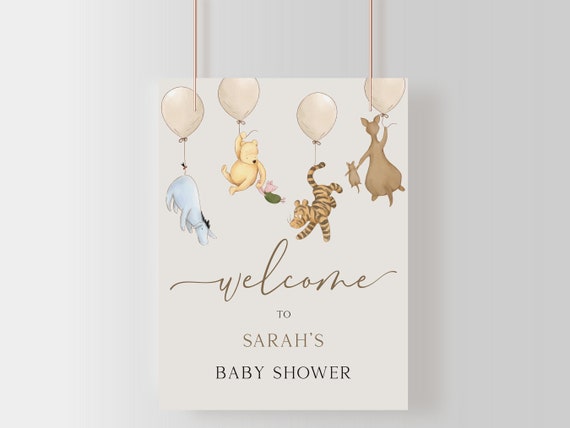 Winnie the Pooh Baby Shower Welcome Sign. Welcome Signage. Classic Pooh Bear Instant Template. Vintage Watercolor Animals. Gender Neutral N1