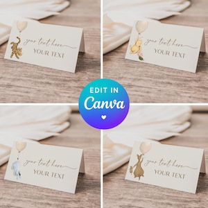 Marcadores de lugar do Ursinho Pooh. Etiquetas clássicas para alimentos com o Ursinho Pooh. Cartões de nome para mesa. Cartões de mesa editáveis. Decorações impressas unissex. N1 B2