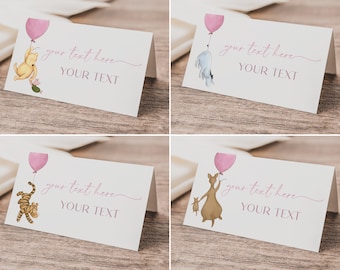Classic Winnie the Pooh Custom Place Cards. Printable Food Labels. Buffet Card Template. Folded Table Name Cards. Party Tent Cards. G1 B3