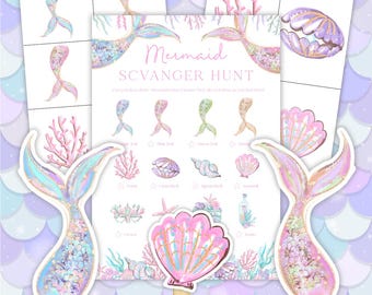 Mermaid Scavenger Hunt. Printable Treasure Hunt for Kids Under The Sea Fun Birthday Party Game Indoor Outdoor Activities Instant Download Z8