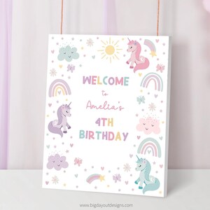 Unicorn Four Birthday Welcome Sign