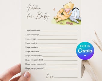 Editable Winnie the Pooh Wishes for Baby Game. Coed Couple Pooh Baby Shower Printables. Parents Wishing Game Print Party Digital Template N1