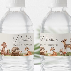 Woodland Baby Shower Water Bottle Labels | Printable Woodland Forest Creatures Printable Labels | Editable Template | Gender Neutral | C1