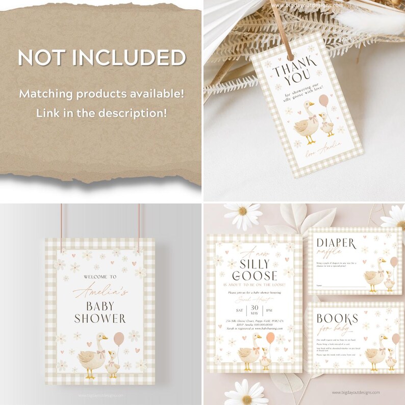 Gender Neutral Gingham Goose Baby Shower Decorations