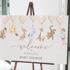 Winnie the Pooh Baby Shower Welcome Sign. Digital Girl Boy Party Signage. Classic Pooh Bear Instant Watercolor Template. Gender Neutral N1