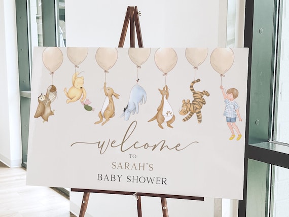 Winnie the Pooh Baby Shower Welcome Sign. Digital Girl Boy Party Signage. Classic Pooh Bear Instant Watercolor Template. Gender Neutral N1