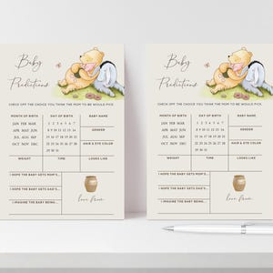 wishes for baby game
winnie the pooh game
game baby shower
pooh printables
classic pooh print
parental advice game
vintage pooh shower
pooh baby shower
editable template
predictions games
baby prediction game
predictions card
couples baby shower