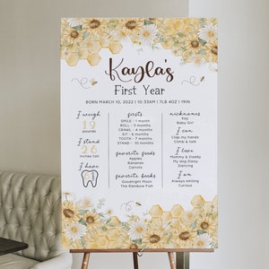 Bee Birthday My First Years Milestone Sign. Honey Bee 1st Birthday Girl Poster Milestone Board. Custom Party Decor. Girl Boy Theme Ideas. B5