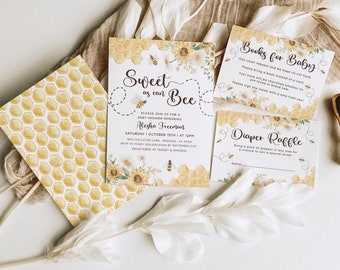EDITABLE Sweet as can Bee Invite Bundle. Honey Bee Invitation Suite. Baby Shower Invitations. Digital Bumble Bee Templates Gender Neutral B1