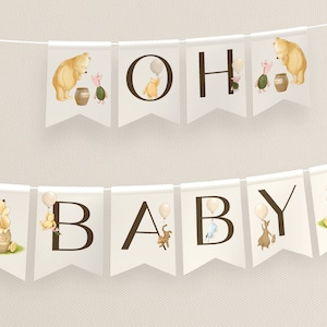 Vintage Winnie the Pooh Baby Shower Banner Decorations Gender Neutral Custom Banner Name Banner Party Decor Classic Pooh Balloon Garland. N1