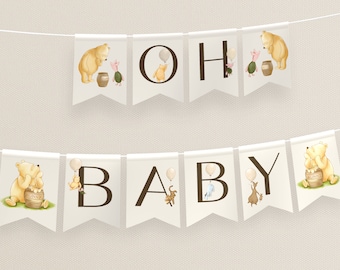 Vintage Winnie the Pooh Baby Shower Banner Decorations Gender Neutral Custom Banner Name Banner Party Decor Classic Pooh Balloon Garland. N1