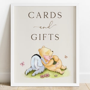 Card and Gifts Sign. Classic Winnie the Pooh Baby Shower Signs. Leave your Cards Sign. Gender Neutral Boy Girl Printable Digital Download N1