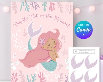 Pin the Tail on the Mermaid. Printable Game for Kids. Under the Sea Birthday Party Fun. Ocean Life Activities Digital Instant Download. Z1