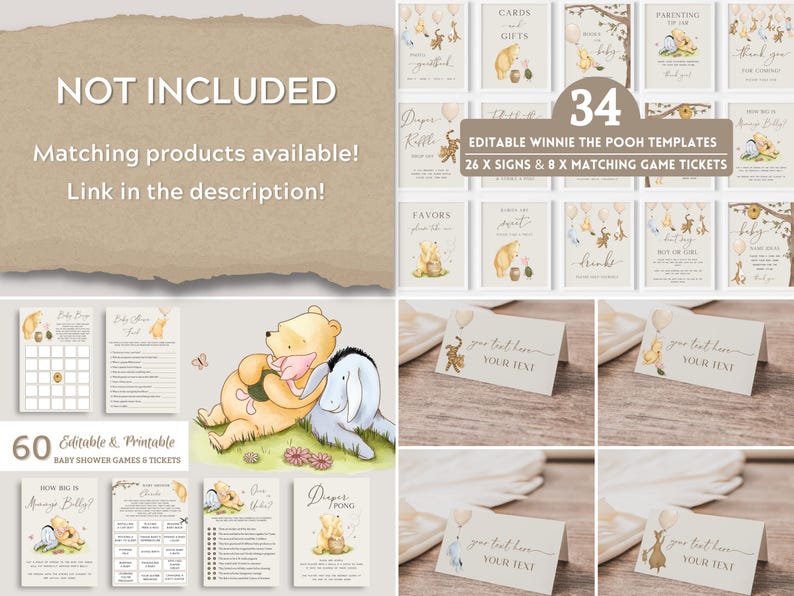 winnie the pooh game
pooh shower games
classic pooh signs
gaming baby shower
winnie pooh party
editable shower game
pooh printable
shower fun game
from the bump
bump sign
message from baby
shower table sign
baby shower signage
