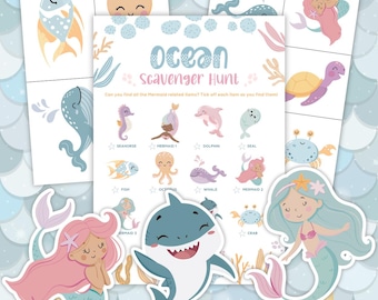 Under the Sea Scavenger Hunt. Printable Mermaid & Shark Treasure Hunt for Kids. Fun Birthday Party Game Instant Indoor Outdoor Activities Z2