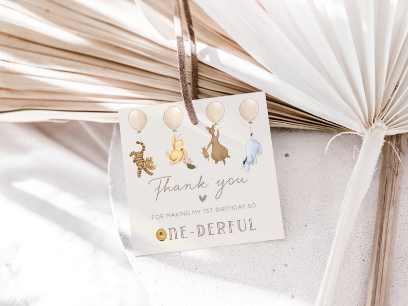 Winnie the Pooh Onderful Birthday Souvenir Tag. Thank You for Coming Printable Thank You Tags. Vintage Pooh 1st Birthday Party Favour Tag B2 immagine 5