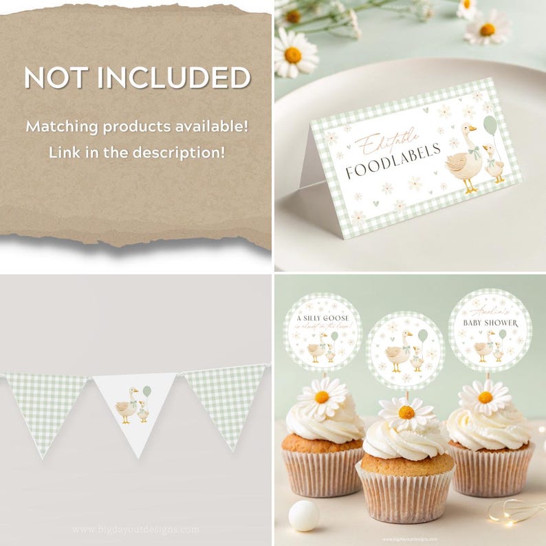 Gender Neutral Gingham Goose Baby Shower Decorations