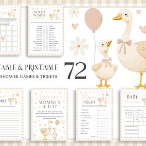Silly Goose Baby Shower Games. Gender Neutral Gingham Mother Goose Bundle. Little Goose Party Game Set Downloadable Editable Fun Activity G4