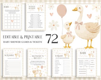 Silly Goose Baby Shower Games. Gender Neutral Gingham Mother Goose Bundle. Little Goose Party Game Set Downloadable Editable Fun Activity G4