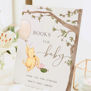 Winnie the Pooh Baby Shower Signs. Books for Baby Sign. Classic Pooh Bear Decorations. Gender Neutral Theme. Piglet & Pooh Balloon Girl. N1