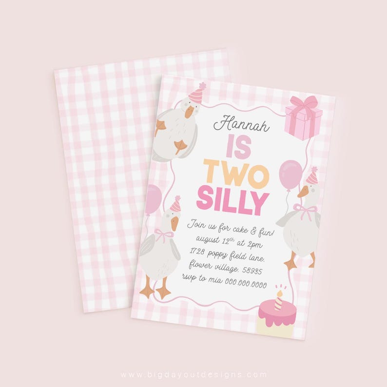 Pink Gingham Birthday Invitation