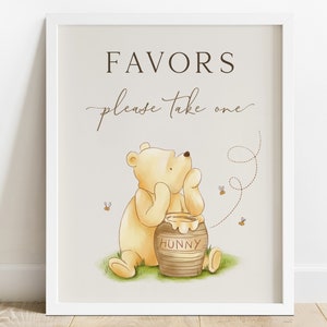 Classic Winnie the Pooh Favors Sign. Baby Shower Decor. Vintage Winnie Gender Neutral Theme Printable Signage For Girl Or Boy Baby Shower N1