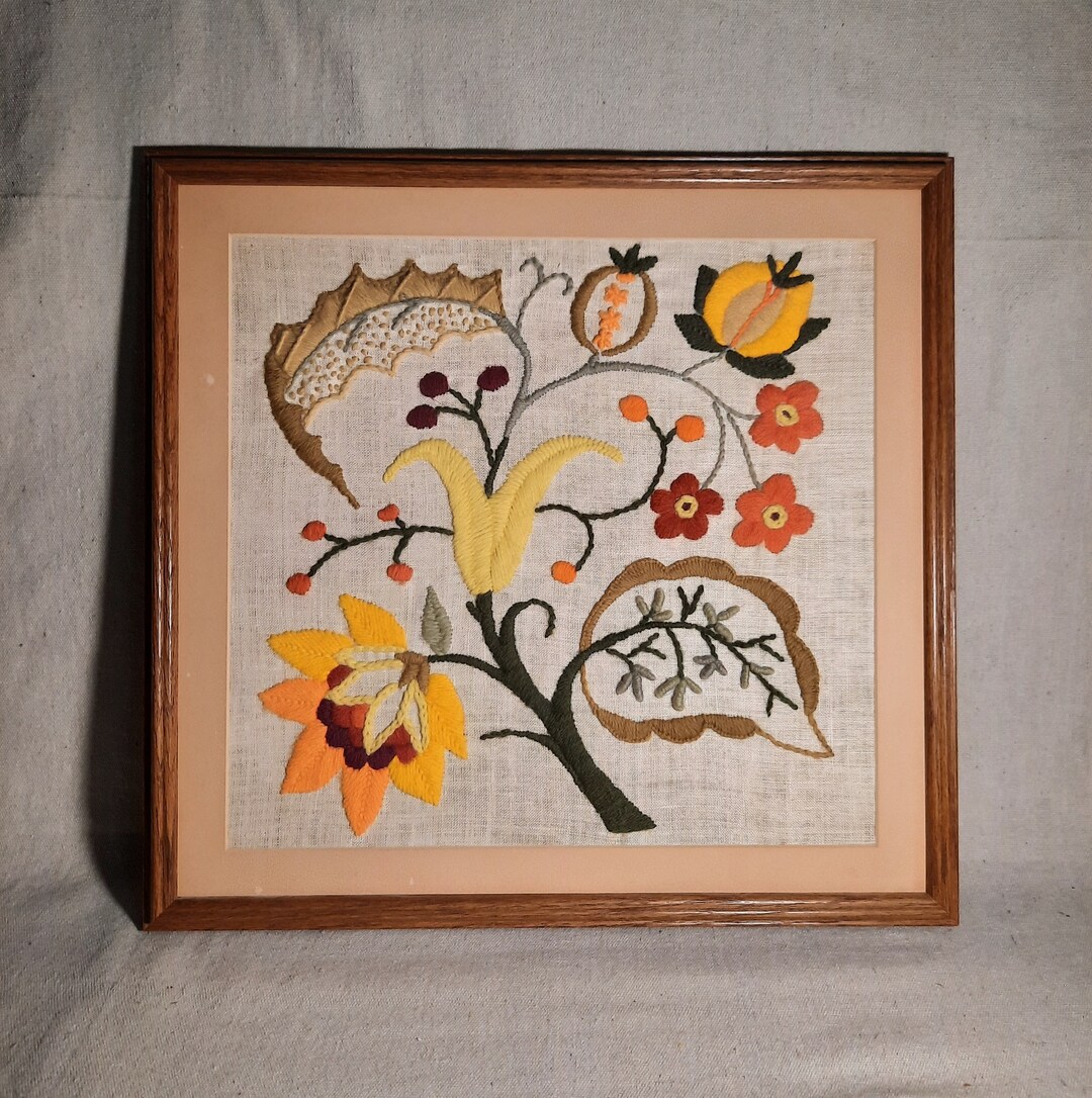 Vintage Crewel Embroidery Art Etsy