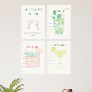 Cocktail Prints Set of 4  | Bar Cart Printable Art  | Cocktail Posters | Digital Download | Cocktail Prints