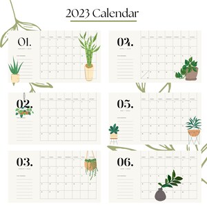 Calendario vegetale minimalista 2023 / Moderno / Pianificatore mensile / Sfondo per computer / Download digitale / Download istantaneo