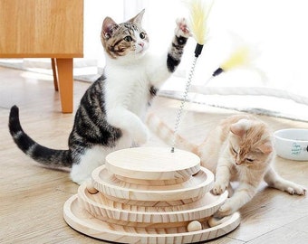 3-Layer Wooden Cat Turntable Toys