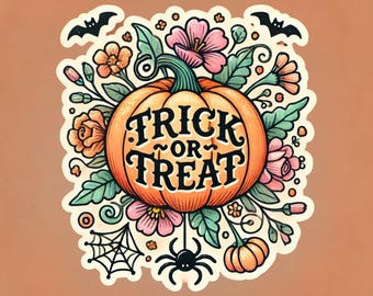 Adesivo floreale "Dolcetto o scherzetto" con zucca / Adesivo impermeabile per Halloween