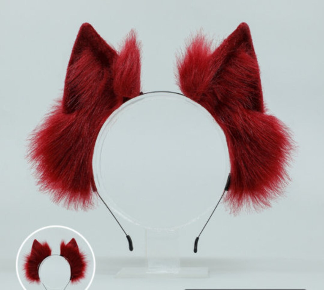 Handmade Wine Red Cat Ear Headband,realistic Cat Ears,animal Headdress