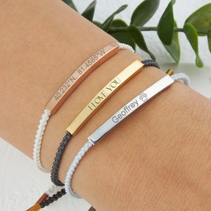 Couples Bracelets,Friendship Bracelet,Personalized Bracelet,Personalised Bar Bracelet,Personalised Name Bracelet,Coordinates Bracelet