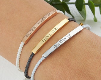 Couples Bracelets,Friendship Bracelet,Personalized Bracelet,Personalised Bar Bracelet,Personalised Name Bracelet,Coordinates Bracelet