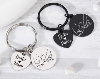 Personalized Keychain,Pinky Promise Keychains,Custom Couple Keychain,Engraved Pinky Promise Keyrings,Valentine's Day Keychain Gifts