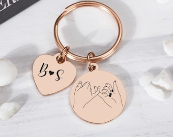 Personalized Keychain,Pinky Promise Keychains,Custom Couple Keychain,Engraved Pinky Promise Keyrings,Valentine's Day Keychain Gifts