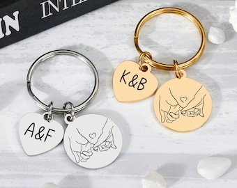 Personalized Metal Keychain,Custom Couple Keychain,Pinky Promise Keychains,Name Keychain,Pinky Promise Keyring,Boyfriend Gift for Girlfriend