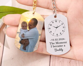 Custom Kids Picture Keychain for Dad,First Time Dad Gift,The Moment I Became a Daddy Keychain,Family Photo Keyring,Father&#39;s Day Gift