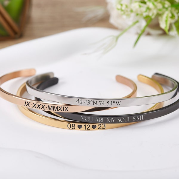 Personalised Bangle Cuff Bracelets for Women,Engraved Bracelet,Custom Bracelet,Stacking Bracelets,Bridesmaid Bracelets,Bulk Bracelet,Gift