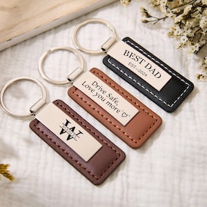 Nyckelring i rostfritt stål och läder, personlig graverad nyckelring, personliga presenter till honom, pappa, bästa vänpresenter, lärarpresenter, pojkvänpresent