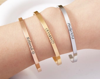 Personalised Bangle Cuff Bracelets for Women,Engraved Bracelet,Custom Name Bracelets,Summer Jewelry,Family Couple's Gift,Gift for her
