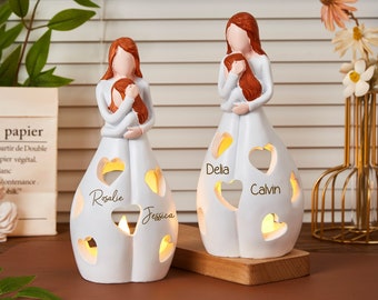 Personalized Mom Gift,Mom & Daughter's Love Candle Holder Statue,Mother's Day Gift,Daughters from Mother Gifts,Sister Gifts, Statue Gift